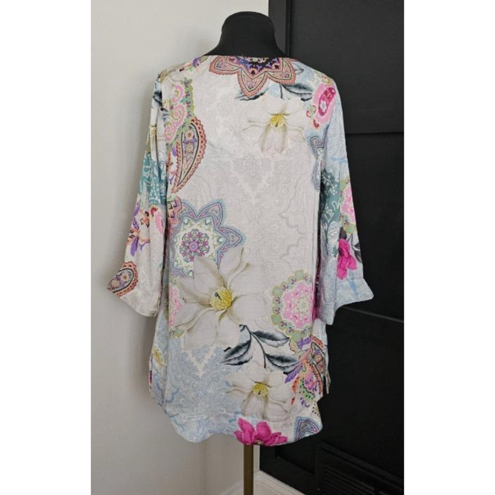 NEW Soft Surroundings FLORENT Silky Soft Beaded Boho Floral Tunic Top size Med - Picture 4 of 8